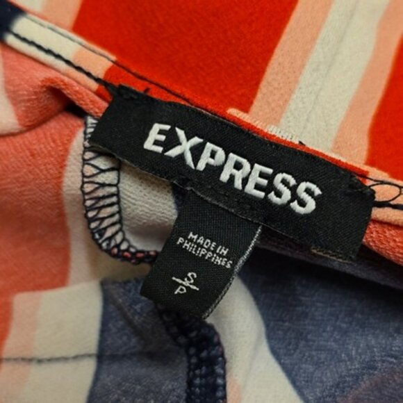 Express Women's Faux Mini Wrap Dress Size Small Navy Blue Red White Sleeveless - Picture 12 of 14